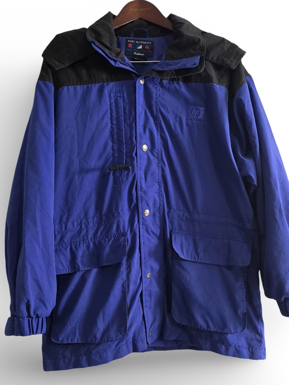 Port Authority Outdoors Blue Hooded Rain Jacket HP Invent Embroidered Logo Small
